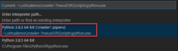 Python pipenv - select Python Interpreter