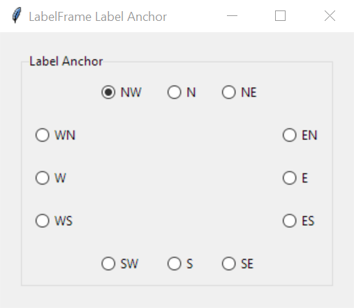 Tkinter LabelFrame Label Anchor Demo