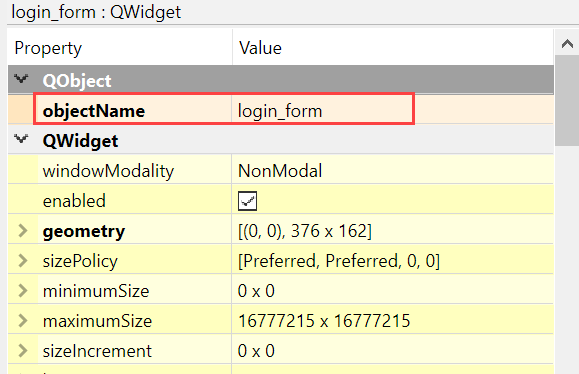 Qt Designer - Widget Properties