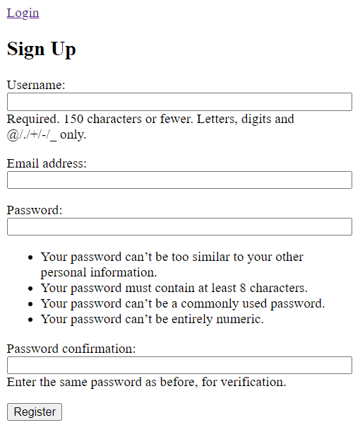 djang register form - default