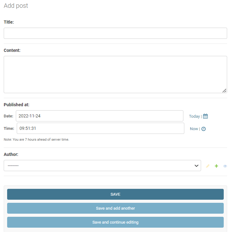 django admin page - create a post